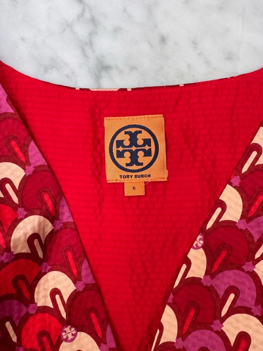 Tory Burch 100% Silk Blue & Red Printed A-Line Dress | Size 6